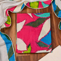Cotton Pink & Ferozi Unstitched Suit