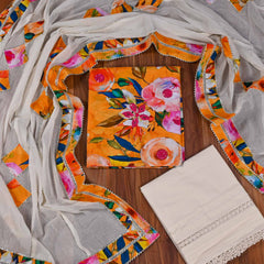 Cotton Orange Unstitched Suit