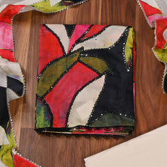 Cotton Red & Black Unstitched Suit