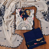 Cotton Navy Blue Unstitched Suit