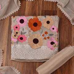 Organza Beige Unstitched Suit