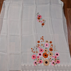 Organza White Unstitched Suit