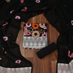 Organza Black Unstitched Suit
