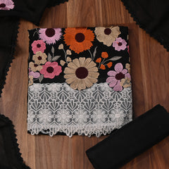 Organza Black Unstitched Suit