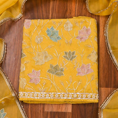 Organza Yellow Unstitched Suit