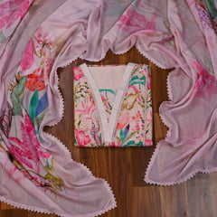 Pure Muslin Pink Unstitched Suit