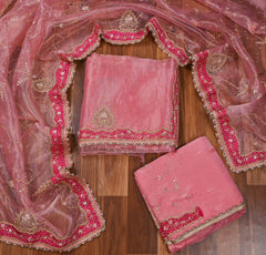 Glass Shimmer Pink Unstitched Suit