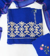 Organza Royal Blue Unstitched Suit