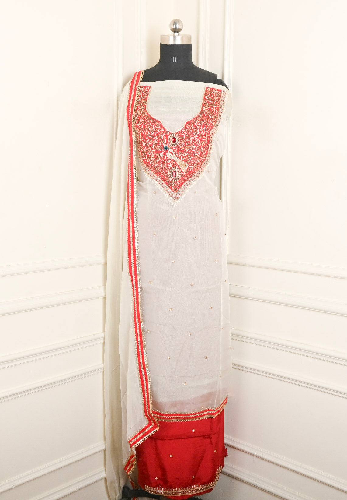 Tissue Shimmer White Unstitched Suit