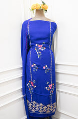 Organza Royal Blue Unstitched Suit