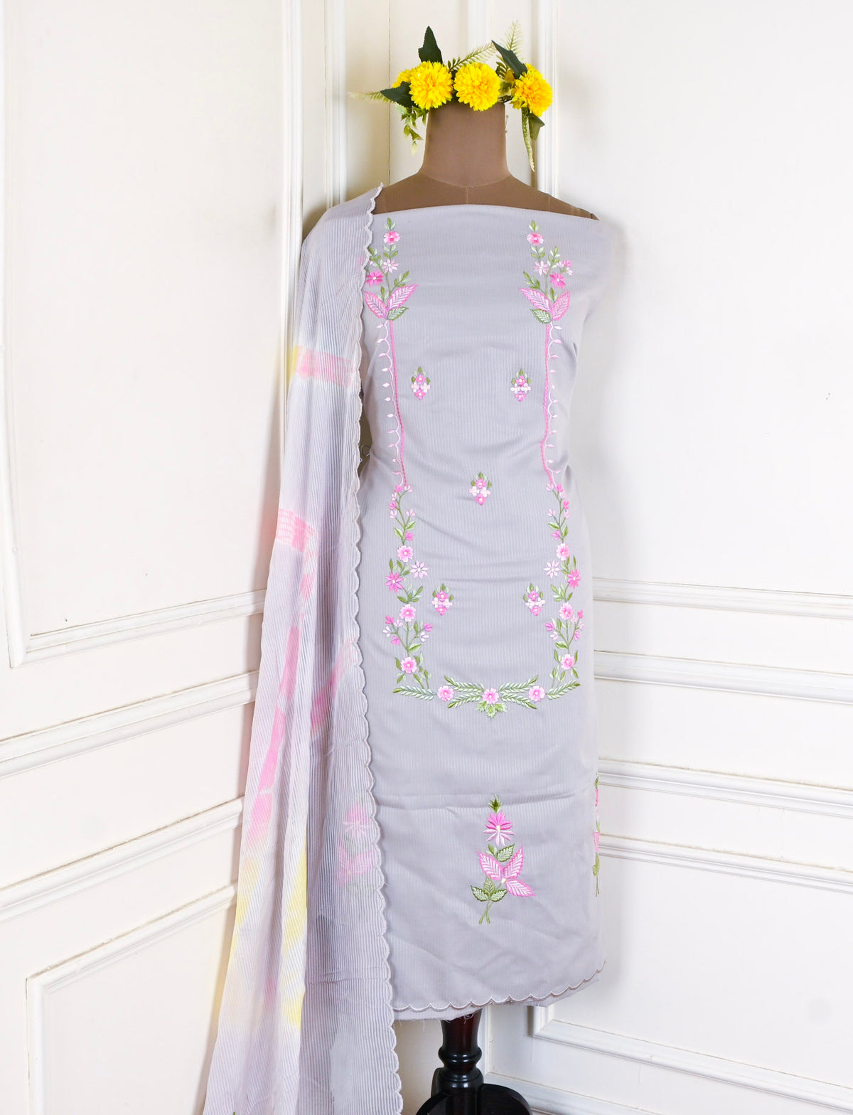 Self-Cotton Grey Unstitched Suit