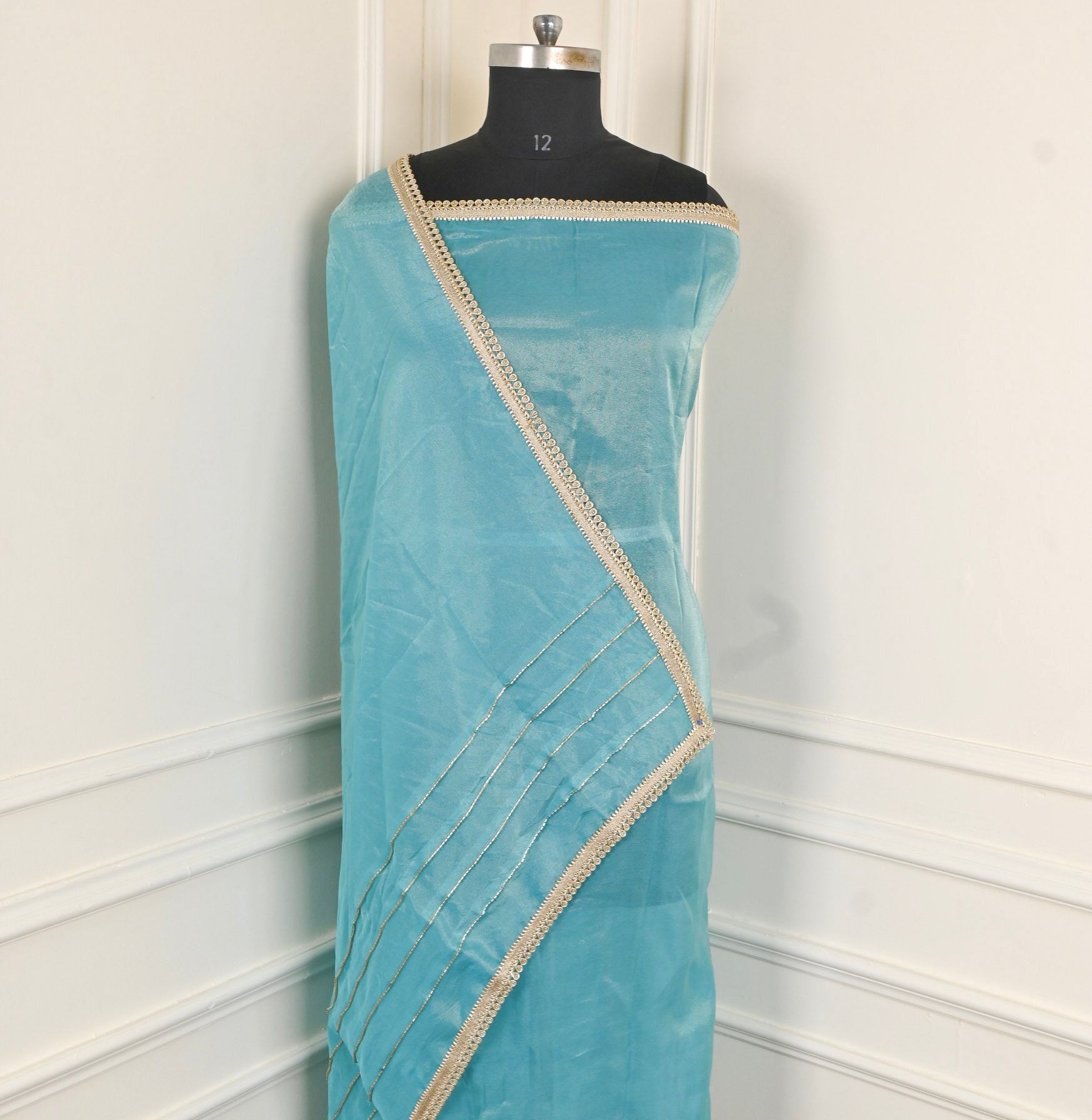 Glass Shimmer Beige Sky Blue Unstitched Suit