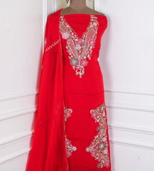 Organza Red Unstitched Suit