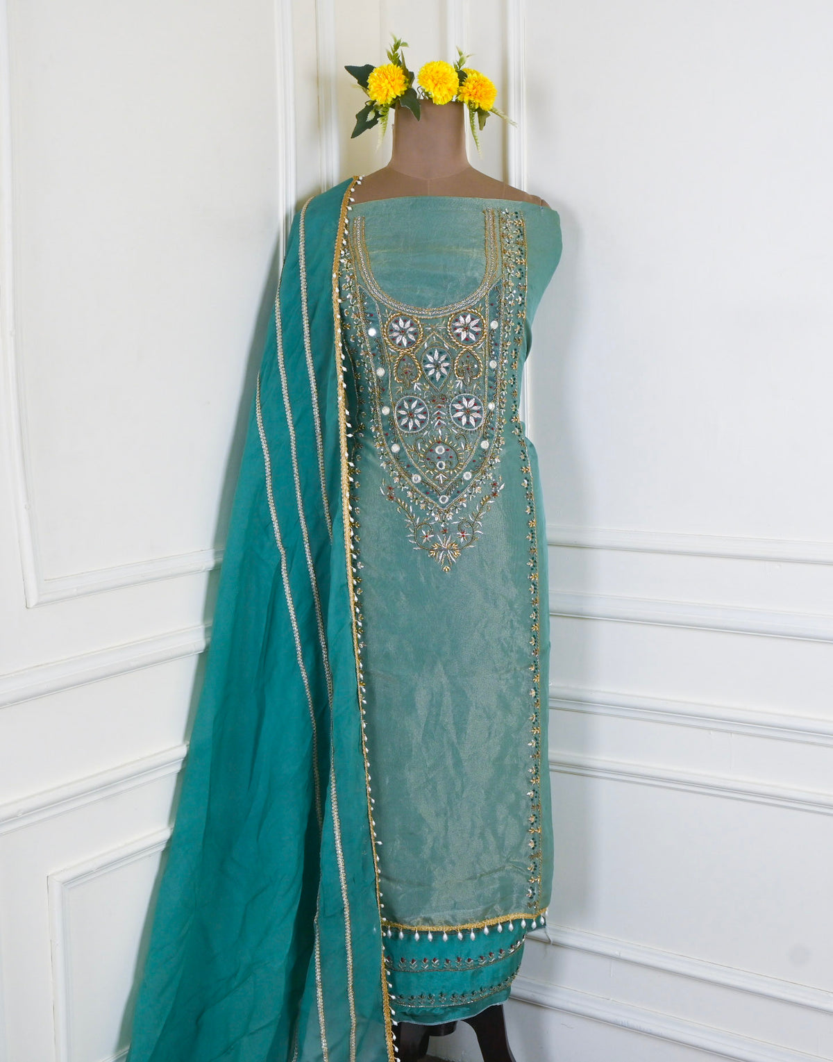 Shimmer Ferozi Unstitched Suit