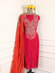 Organza Silk Red Unstitched Suit