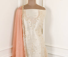 Tissue Shimmer Beige Peach Unstitched Suit