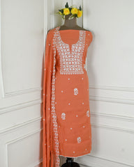 Mul Cotton Rust Unstitched Suit