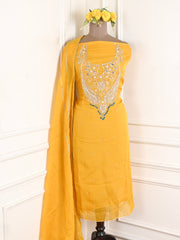 Organza Yellow Unstitched Suit
