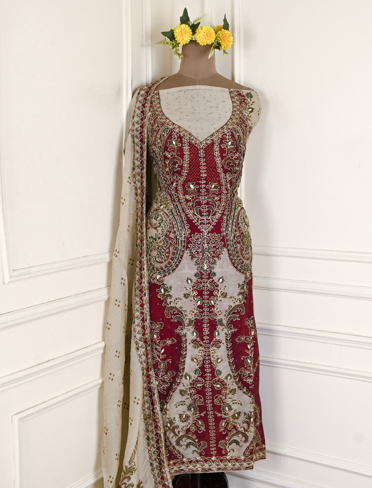 Organza Beige Unstitched Suit