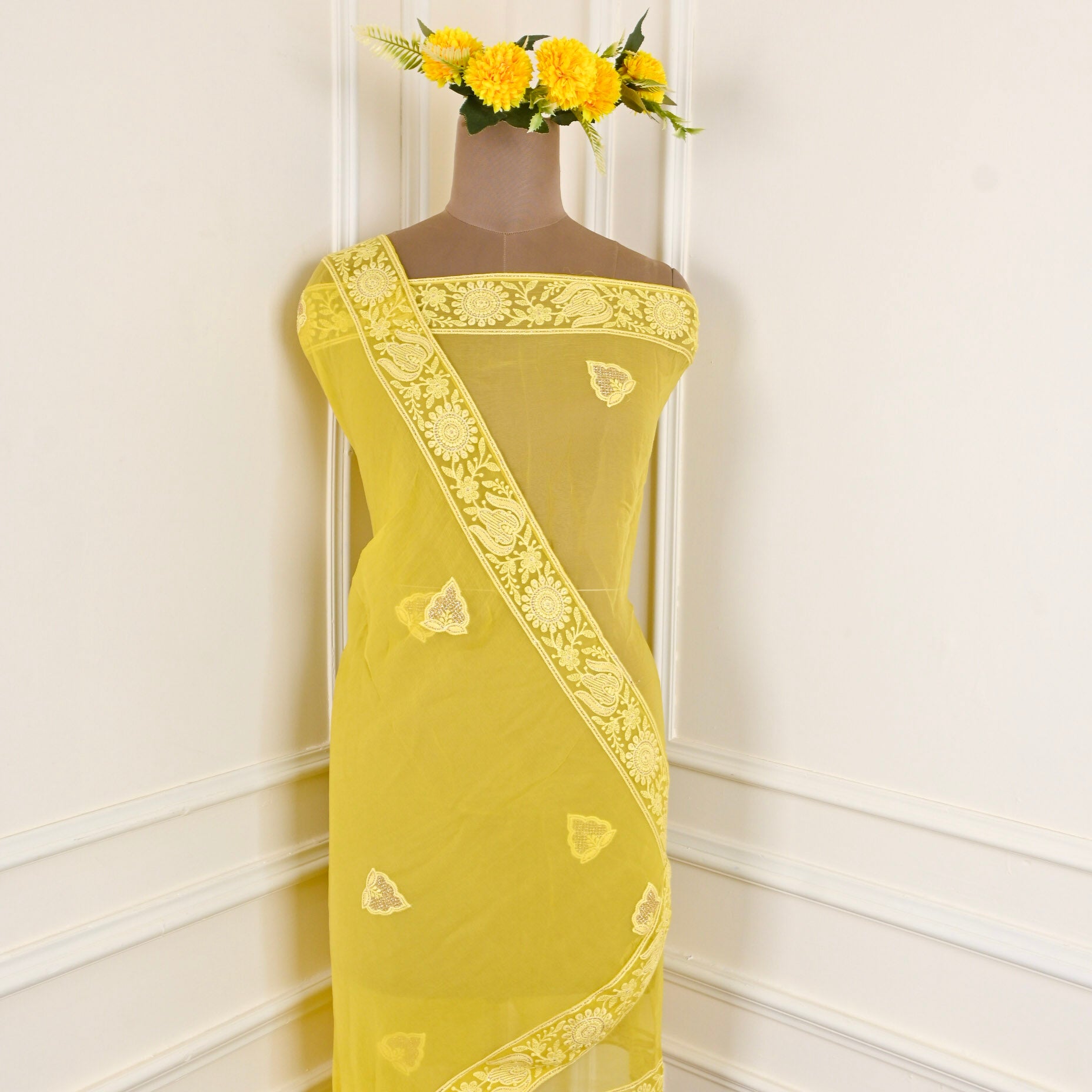 Georgette Yellow Unstitched Suit