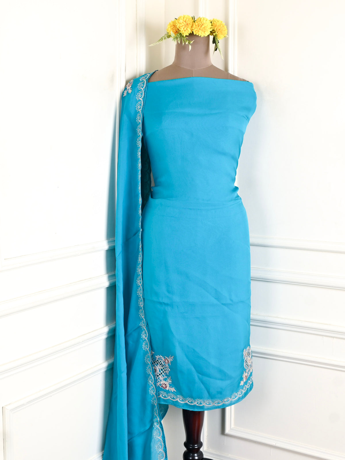 Twill Organza Sky Blue Unstitched Suit