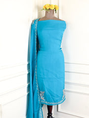 Twill Organza Sky Blue Unstitched Suit