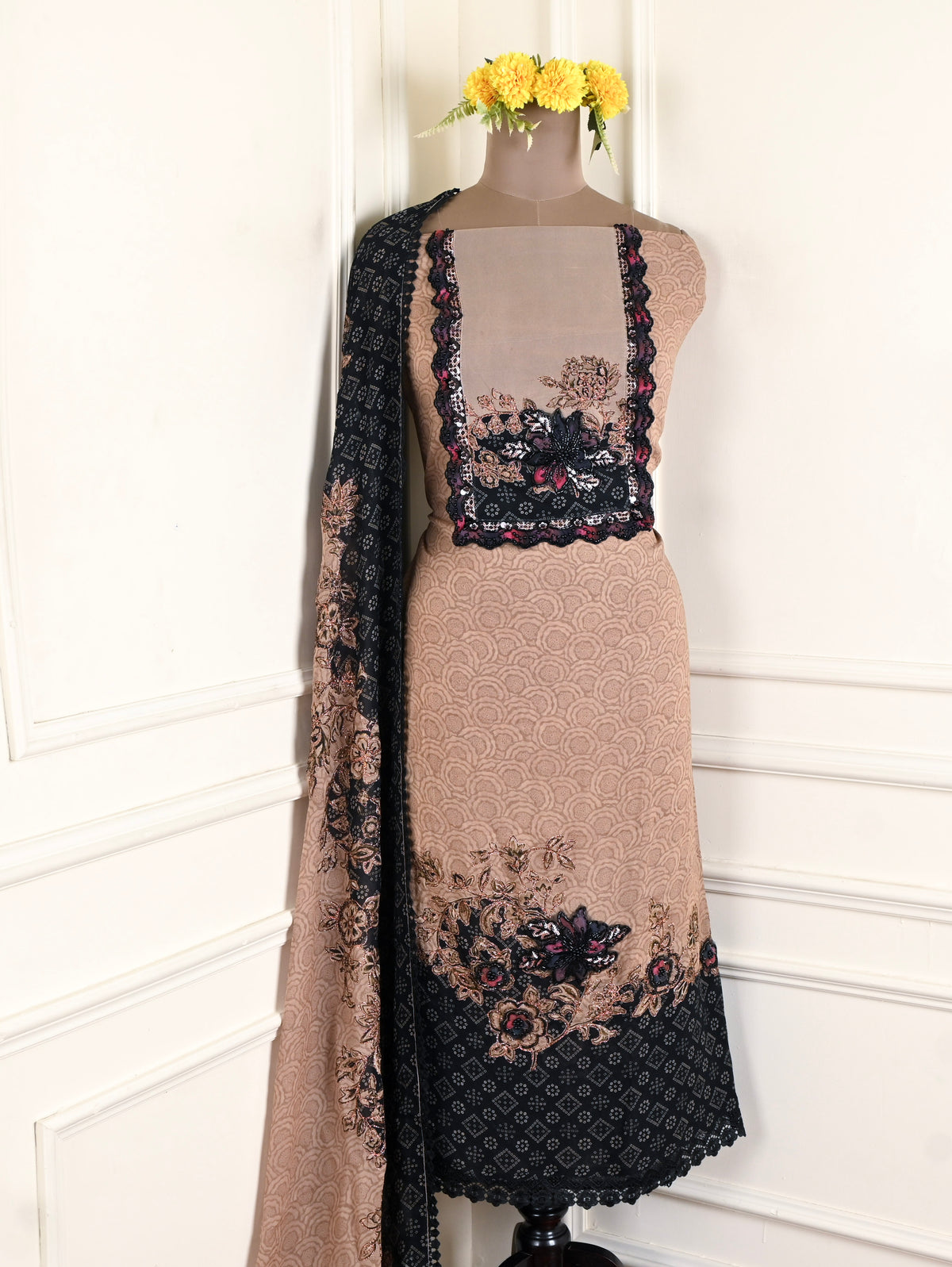 Georgette Beige Unstitched Suit