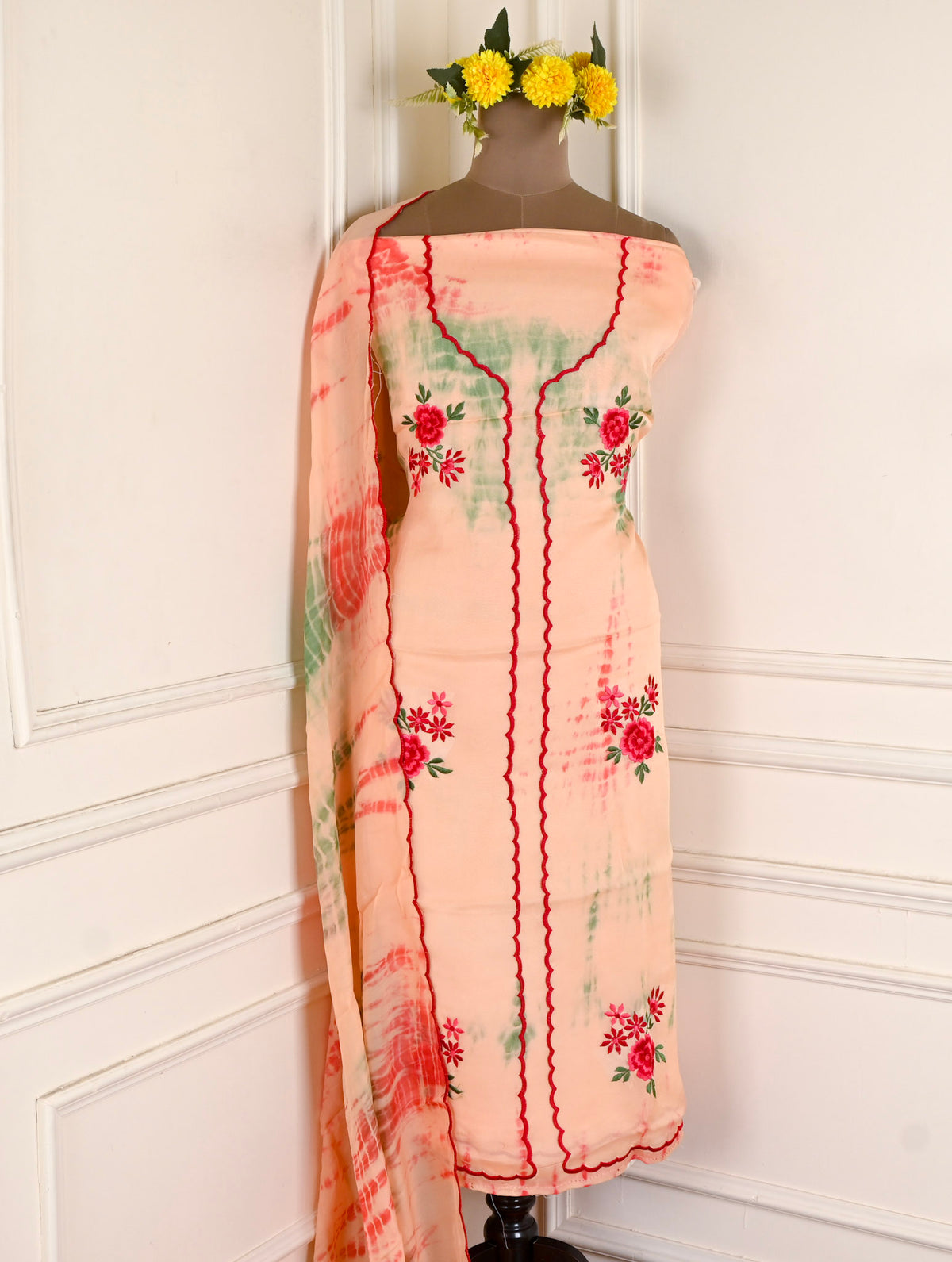 Twill Organza Peach Unstitched Suit
