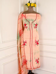 Twill Organza Peach Unstitched Suit