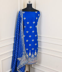 Raw Silk Blue Unstitched Suit