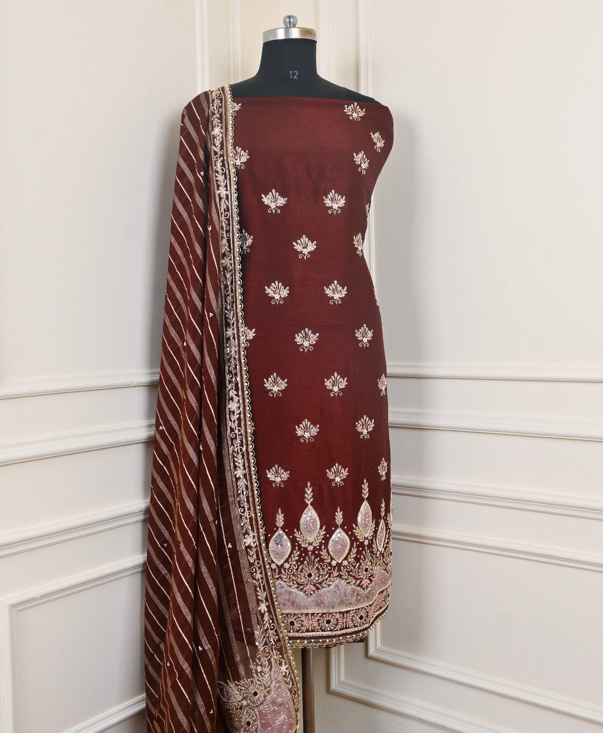 Raw Silk Brown Unstitched Suit