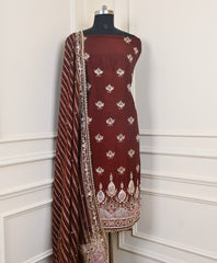 Raw Silk Brown Unstitched Suit