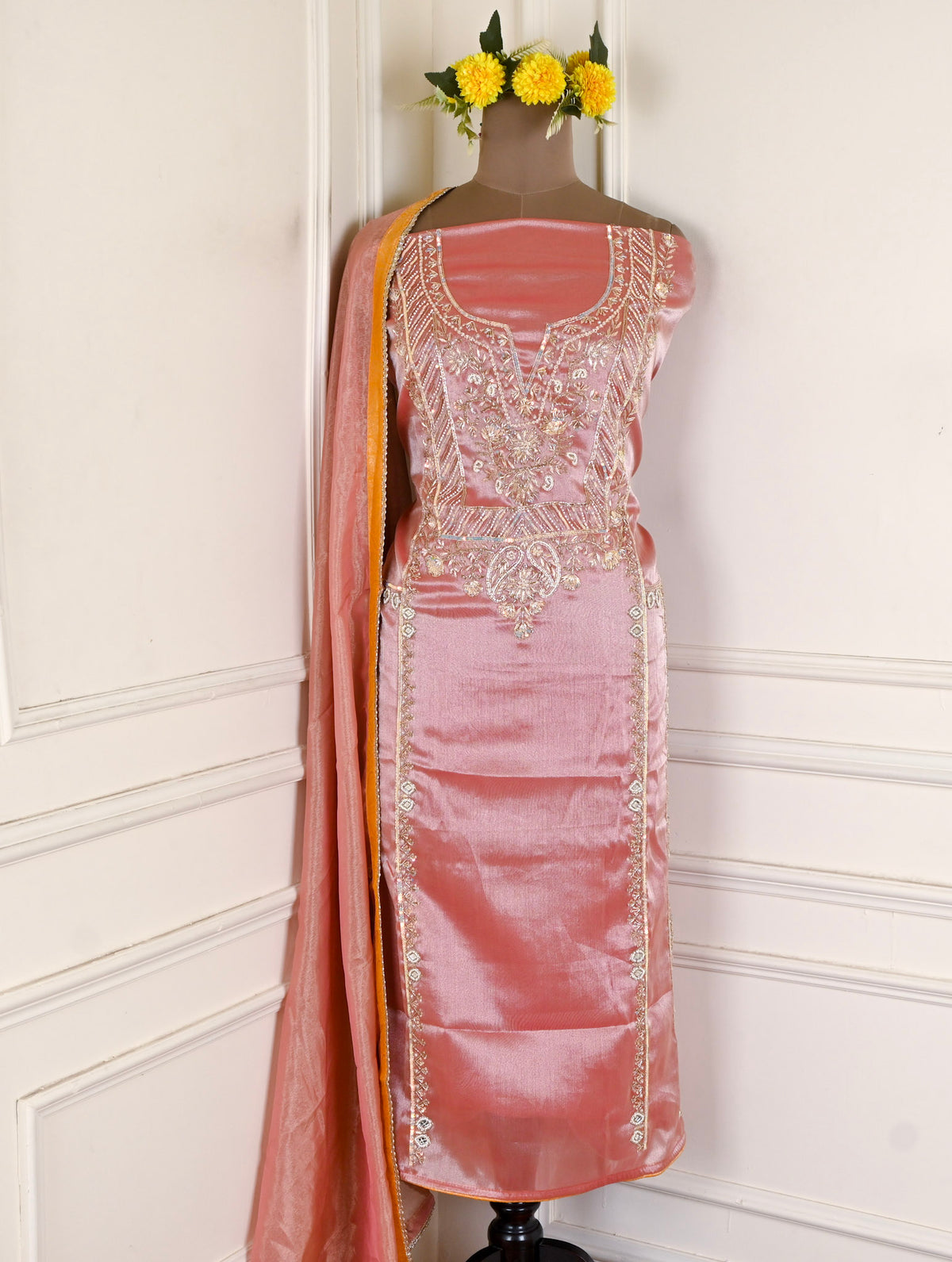 Shimmer Onion Pink Unstitched Suit