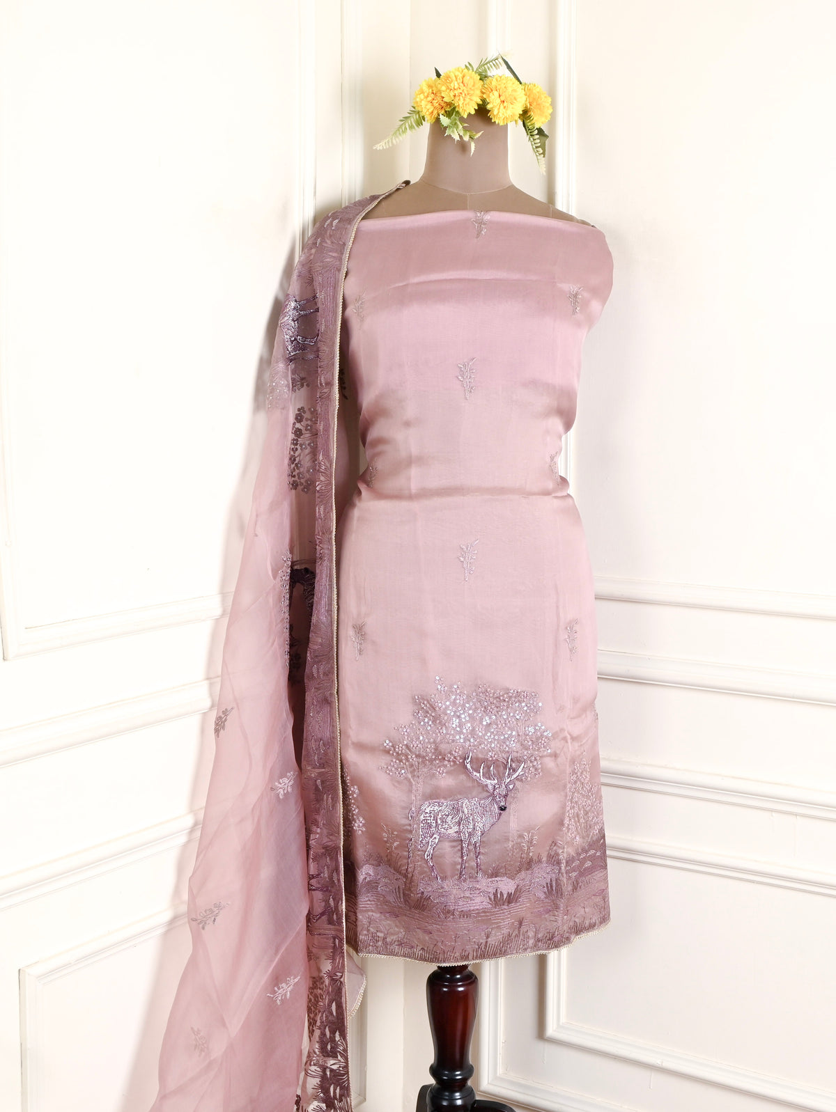 Organza Mauve Unstitched Suit