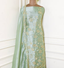 Sasha Silk Pista Green Unstitched Lehenga Suit