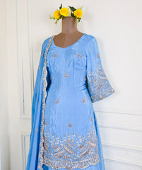 Georgette Powder Blue Unstitched Suit