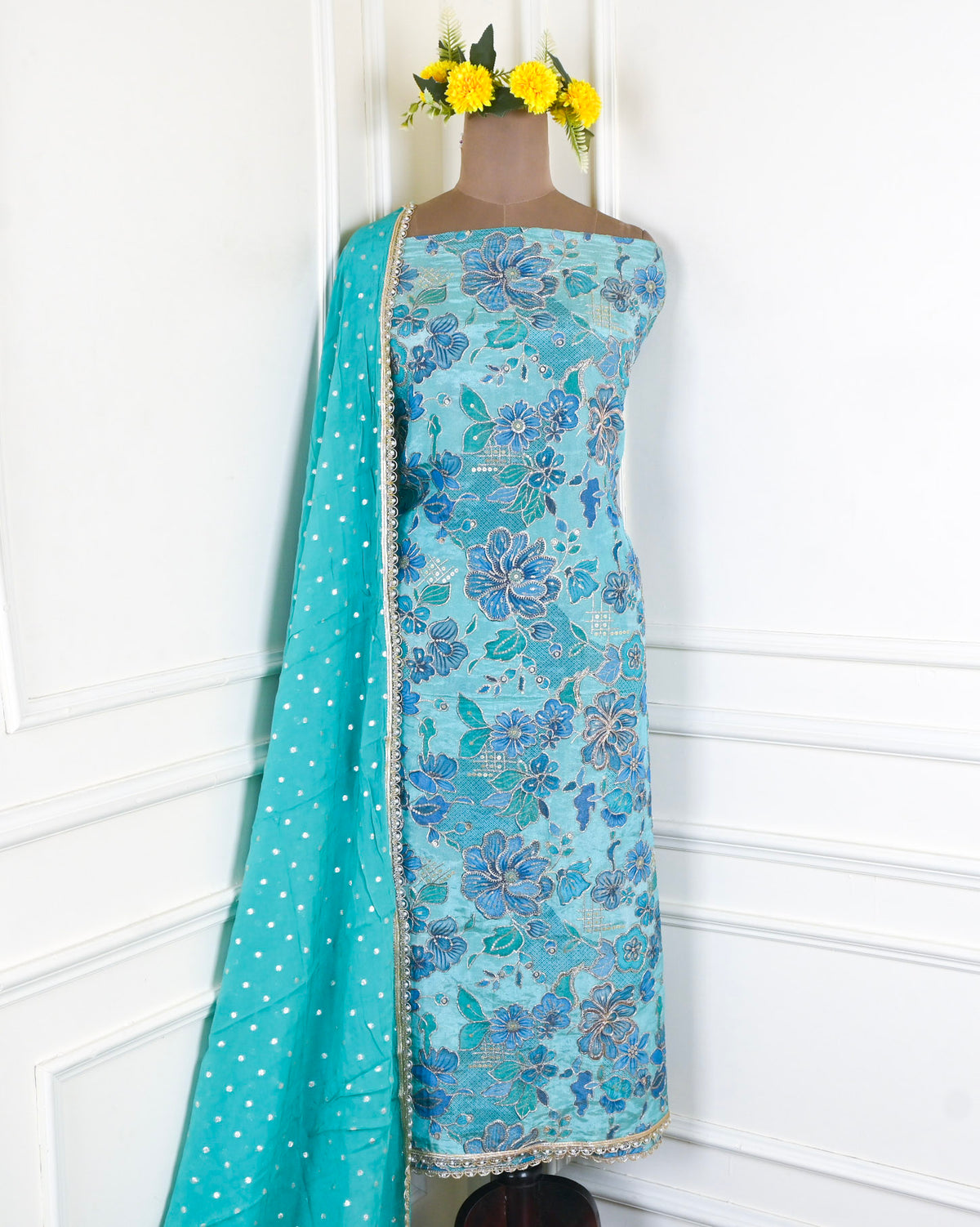 Shimmer Sky Blue Unstitched Suit