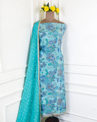 Shimmer Sky Blue Unstitched Suit
