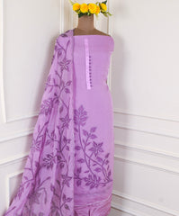 Organza Lavender Unstitched Suit
