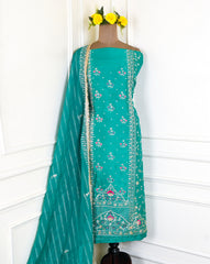 Khadi Teal Blue Unstitched Suit