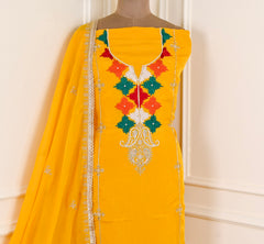 Organza Yellow Unstitched Suit