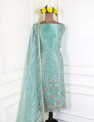 Glass Pista Green Unstitched Suit