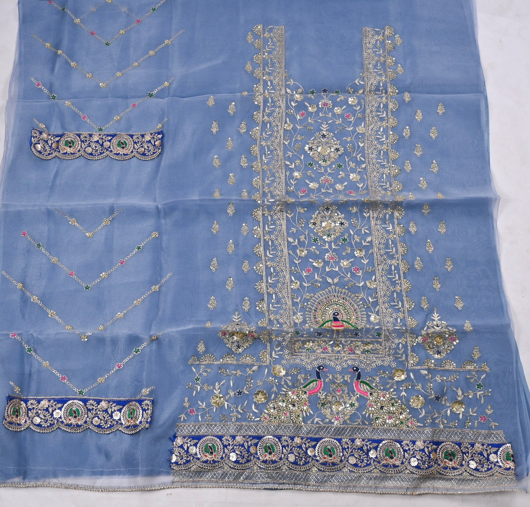 Glass Shimmer Powder Blue Unstitched Suit