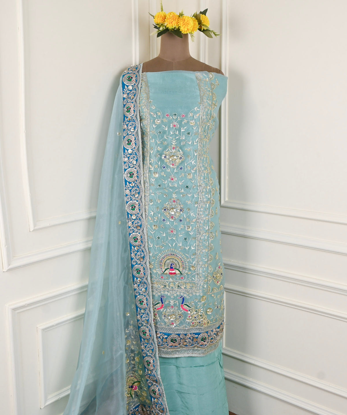 Glass Shimmer Ice Blue Unstitched Suit