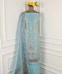 Glass Shimmer Ice Blue Unstitched Suit