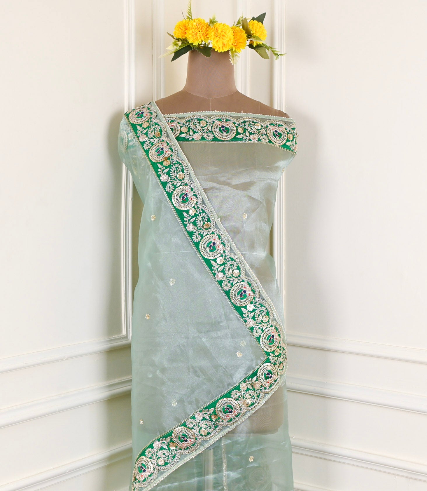 Glass Shimmer Sea Green Unstitched Suit