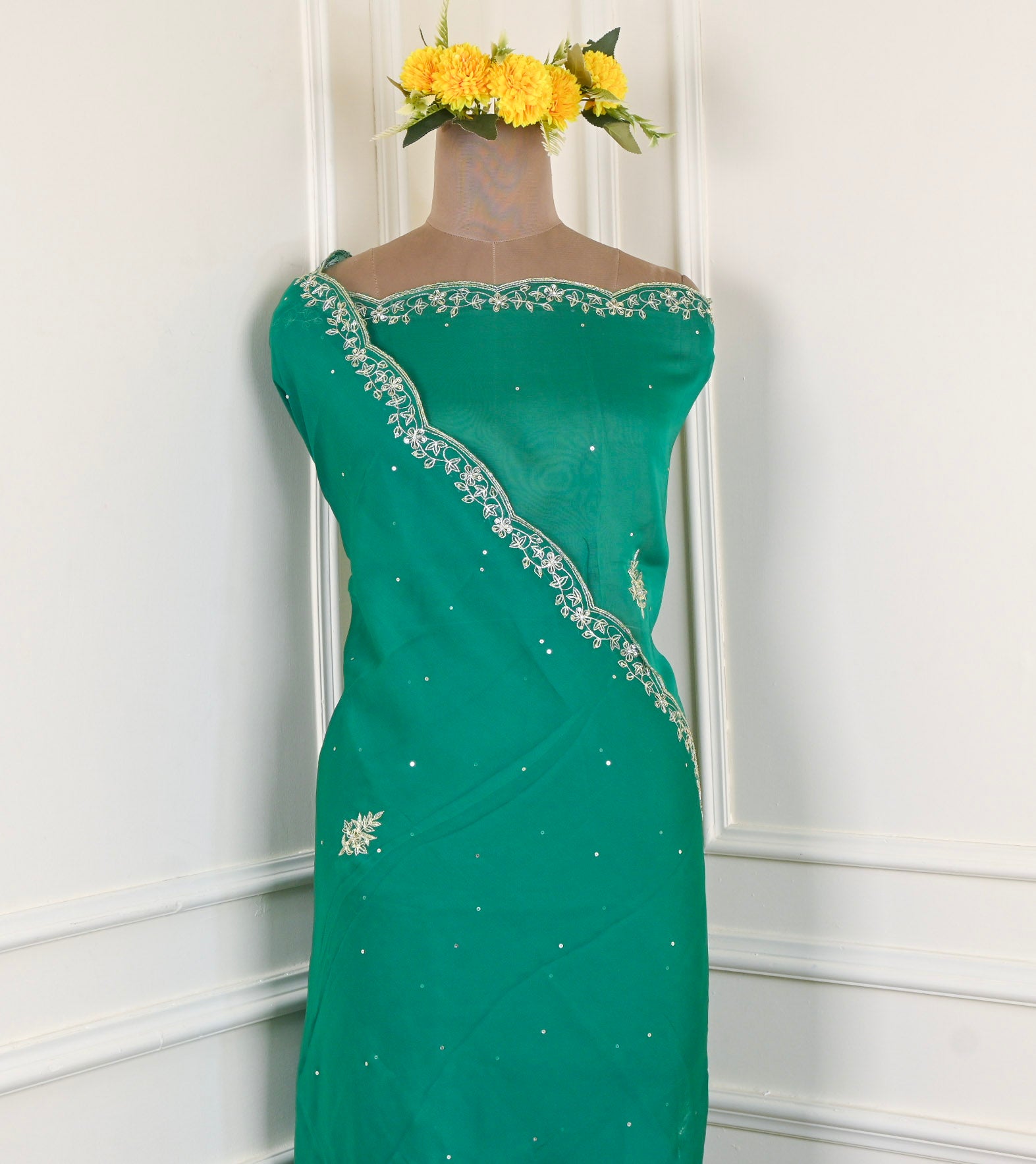 Crepe Green Unstitched Suit