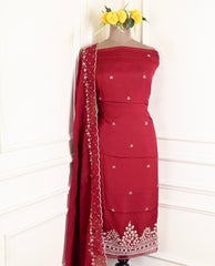 Organza Maroon Unstitched Suit