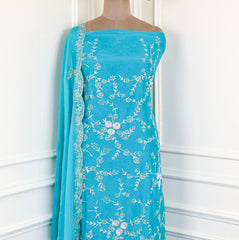 Crepe Sky Blue Unstitched Suit