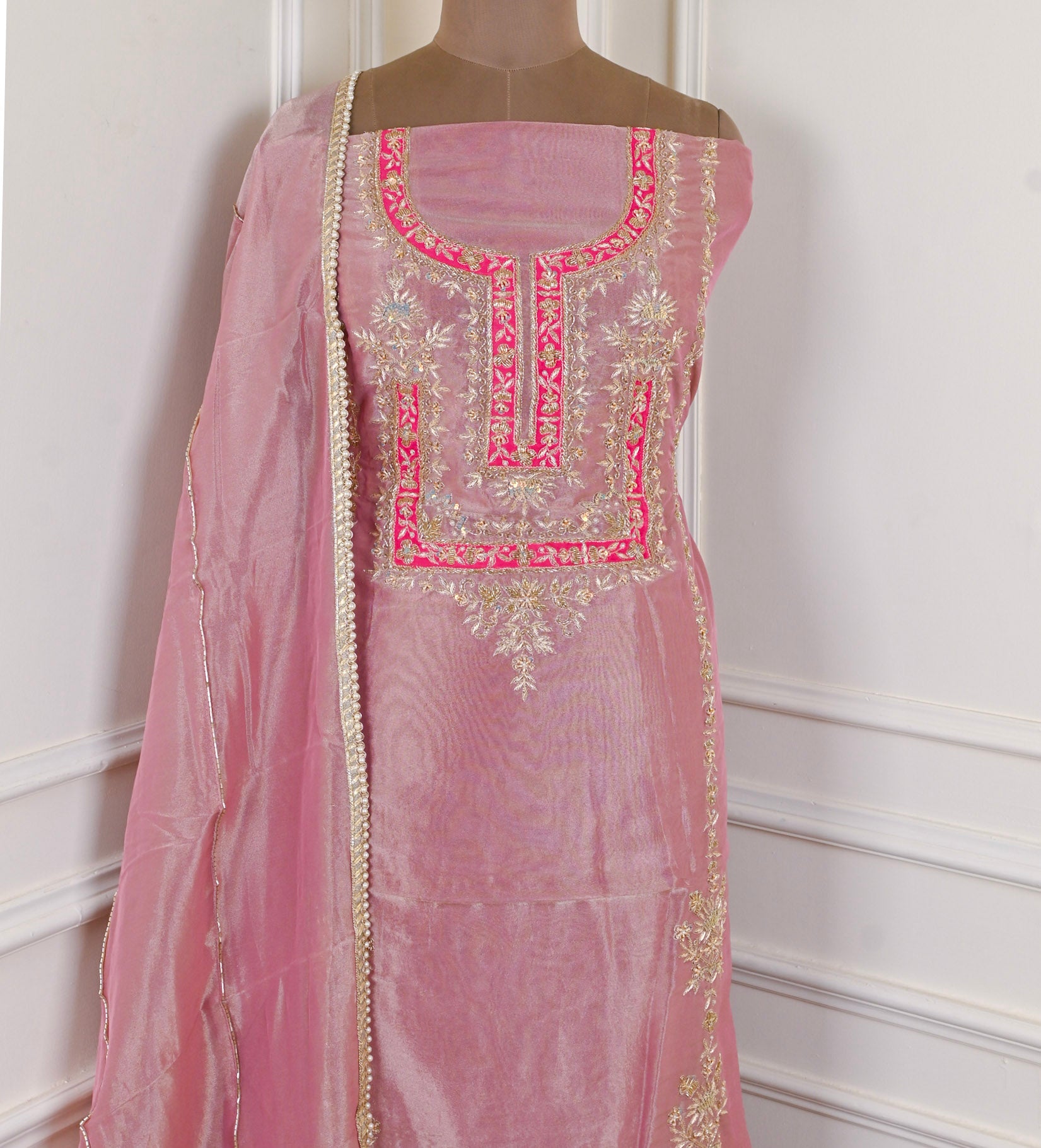 Shimmer Onion Pink Unstitched Suit
